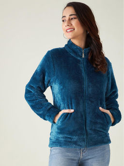 Modeve - Womens Blue Solid Full Sleeve Winter Jacket