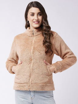 Modeve - Womens Beige Solid Full Sleeve Winter Jacket