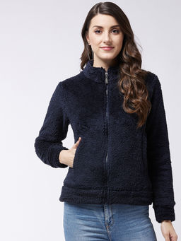 Modeve - Womens Navy Blue Solid Full Sleeve Winter Jacket