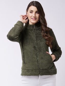 Modeve - Womens Olive Solid Full Sleeve Winter Jacket
