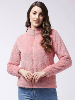 Modeve - Womens Pink Solid Full Sleeve Winter Jacket