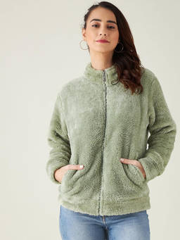 Modeve - Womens Pista Green Solid Full Sleeve Winter Jacket
