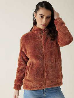 Modeve - Womens Rust Solid Full Sleeve Winter Jacket
