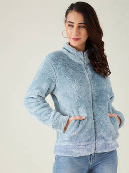 Modeve - Womens Teal Solid Full Sleeve Winter Jacket