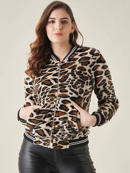 Modeve - Womens Camel Animal Print Casual Jacket