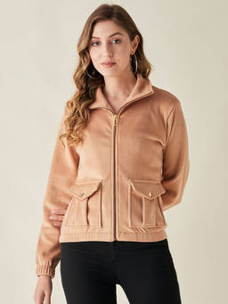Modeve - Womens Fawn Beige Full Sleeve Denim Winter Jacket