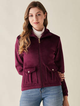 Modeve - Womens Maroon Full Sleeve Denim Winter Jacket