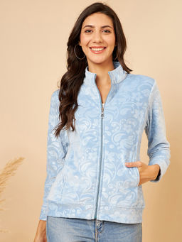 Modeve - Womens Sky Blue Full Sleeve Printed Jacket