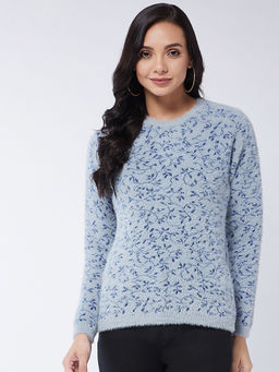 Modeve - Womens Flower Print Light Grey Winter Sweater