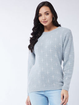 Modeve - Womens All Over Print Light Grey Winter Sweater