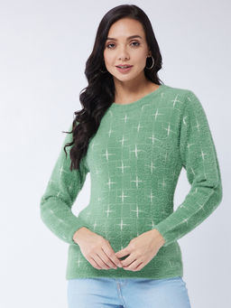 Modeve - Womens All Over Print Mint Green Winter Sweater