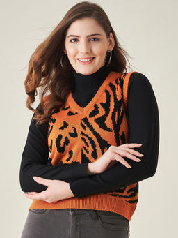 Modeve - Womens Rust V Neck Casual Sweater