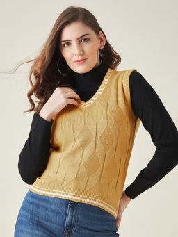 Modeve - Womens Mustard V Neck Casual Sweater