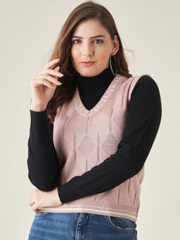Modeve - Womens Pink V Neck Casual Sweater