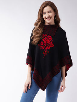 Modeve - Womens Black Floral Poncho