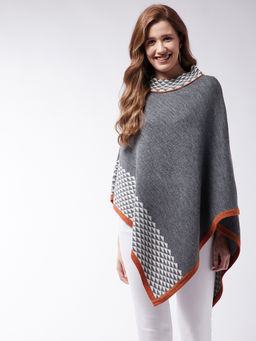 Modeve - Womens Grey Red Self Design Poncho