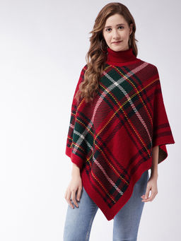 Modeve - Womens Red Checks Poncho