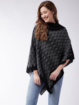 Modeve - Womens Black Self Design Poncho
