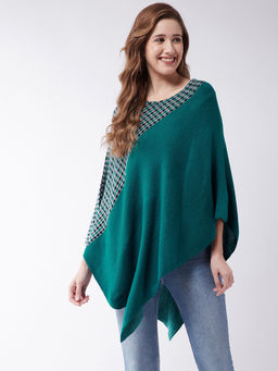 Modeve - Womens Teal Self Design Wool Poncho
