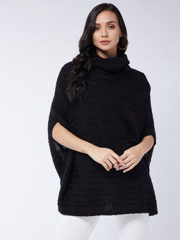 Modeve - Womens Black Cable Knit Poncho
