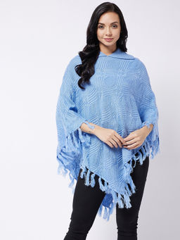 Modeve - Womens Ocean Blue Cable Knit Poncho