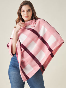Modeve - Womens Pink Checks Acrylic Poncho