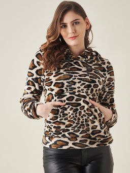 Modeve - Womens Camel Fleece Animal Pattern Winter Hoodie