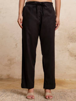 Anurang - Womens Black Cotton Solid Straight Fit Trouser