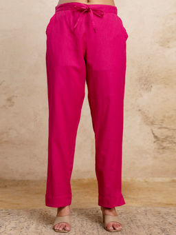 Anurang - Womens Pink Cotton Solid Straight Fit Trouser