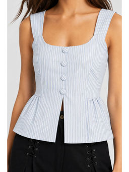 Virgio - Womens Stripes Cotton Smocked Back Peplum Top