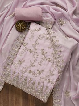 Koskii - Lavender Zariwork Semi Crepe Unstitched Salwar Suit (Set of Three)