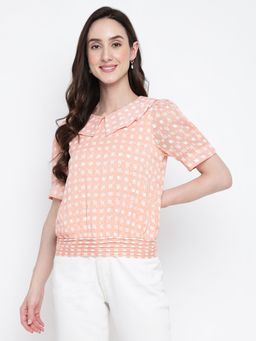 Latin Quarters - Peach Short Sleeve Printed Polyester Top