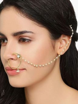 Accessher - Gold Plated Kundan Drop Oval Shaped with Pearl Chain for Women (Pack of 2)