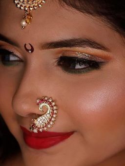 Accessher - Non Piercing Peacock Design Maharashtrian Clip On Nose Ring for Women