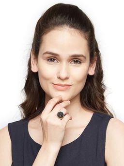 Accessher - Gold Plated Black Druzy Stone Free Size Finger Ring for Women