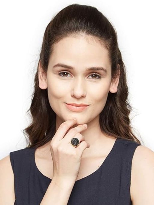 Accessher Gold Plated Black Druzy Stone Free Size Finger Ring for Women