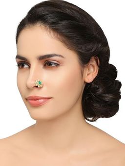 Accessher - Emrald and Pearl Clip On Nose Pin for Women