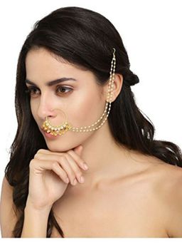 Accessher - Beautiful Gold Plated Kundan and Pearls Nath with Chain for Women