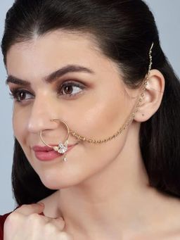 Accessher - Gold Plated Ad Embellished Clip On Nath with Chain for Women