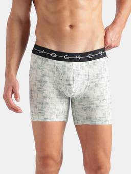 Jockey - NY03 Mens Cotton Printed Boxer Brief-White, Black and Jadeite