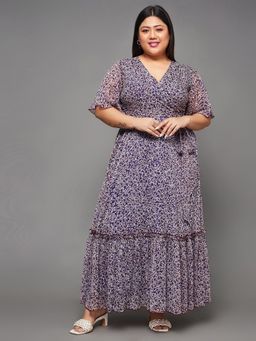Miss Chase - A+ Curve Collection Plus Size Women's-Purple Chiffon Maxi Dress