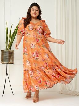 Miss Chase - A+ Curve Collection Plus Size Women's Floral Ruching Maxi Dress