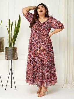 Miss Chase - A+ Curve Collection Plus Size Women's-Wine Dress