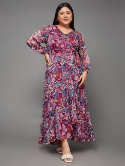 Miss Chase - A+ Curve Collection Plus Size Women's Multi-Coloured Maxi Chiffon Dress