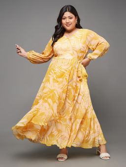 Miss Chase - A+ Curve Collection Plus Size Women's Yellow Layered Maxi Dress