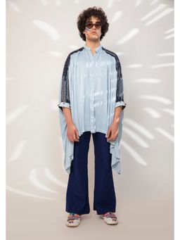 MEESA - Blue Cotton Kaftan Shirt with Pant