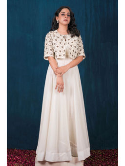 SAUBHAGYA - Off-White Georgette Embellished Jacket and Dress (Set of 2)