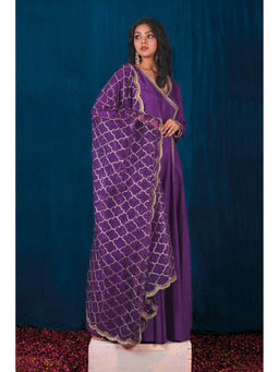 SAUBHAGYA - Purple Upada Silk Angarkha and Dupatta (Set of 2)