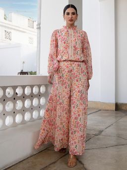 CUSTARD - Women Beige Cotton Floral Co-Ord (Set of 2)