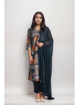 CUSTARD - Women Black Cotton Printed Kurta with Pant and Dupatta (Set of 3)